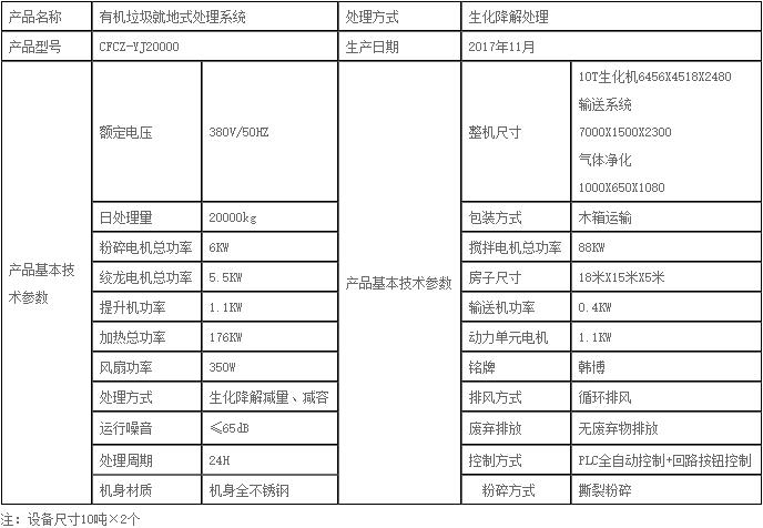 廚余垃圾處理設備20噸參數